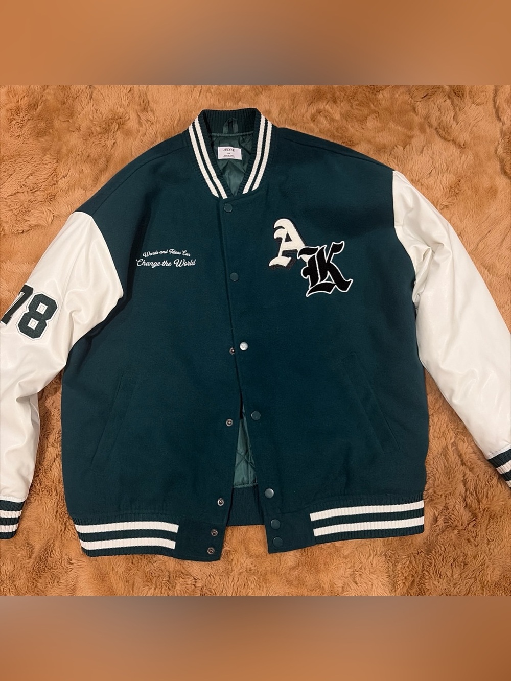 Varsity Jacket Boyfriend Fit Green  Preppy  Letterman Bomber